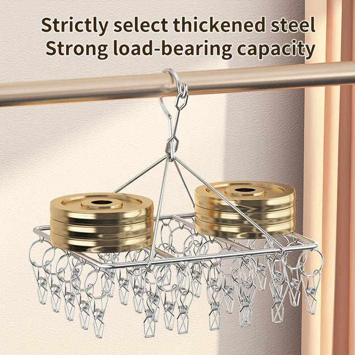 1pc Estante de Secado de Calcetines de Acero Inoxidable con Múltiples Clips - Gancho Giratorio a Prueba de Viento, Perfecto para Calcetines, Sujetadores y Ropa Interior - Accesorio Esencial para la Lavandería