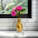 1 florero decorativo elegante de resina dorada con diseño floral rosa, estilo americano en forma de cilindro espiral, para sala, balcón o escritorio de oficina, decoración para el hogar