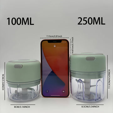 Picadora de ajo eléctrica de 250 ml con 3 cuchillas - Procesador de alimentos portátil recargable por USB para verduras, frutas y carne - Incluye varios accesorios, picadora de verduras | Gadget de cocina moderno | Plástico duradero