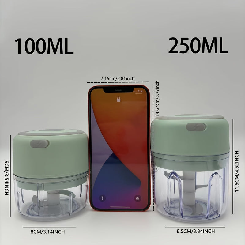 Picadora de ajo eléctrica de 250 ml con 3 cuchillas - Procesador de alimentos portátil recargable por USB para verduras, frutas y carne - Incluye varios accesorios, picadora de verduras | Gadget de cocina moderno | Plástico duradero
