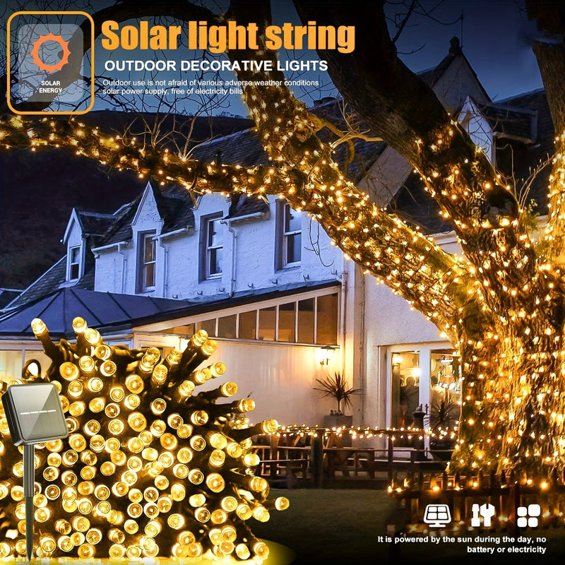 Luces solares para exteriores con LED, parpadeo, control por botón, alimentadas por batería de níquel solar, 8 modos de iluminación, sensor de luz, 20/50/100/200 LED, ideales para iluminación de escenarios, jardín, hotel, restaurante, fiestas y árbol de