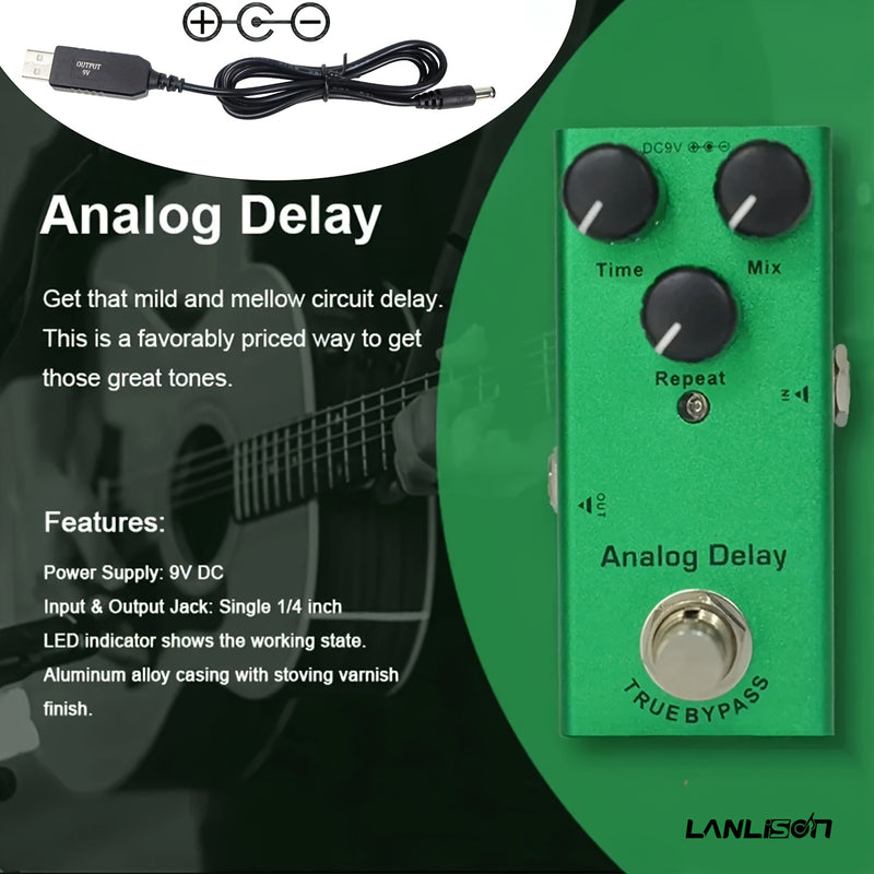 Mini Pedal De Efectos De Guitarra Eléctrica, Con Retardo Analógico, Tipo Único, Cc 9 V, Bypass Real, Equipado Con Cable De Refuerzo USB 5 V A 9 V
