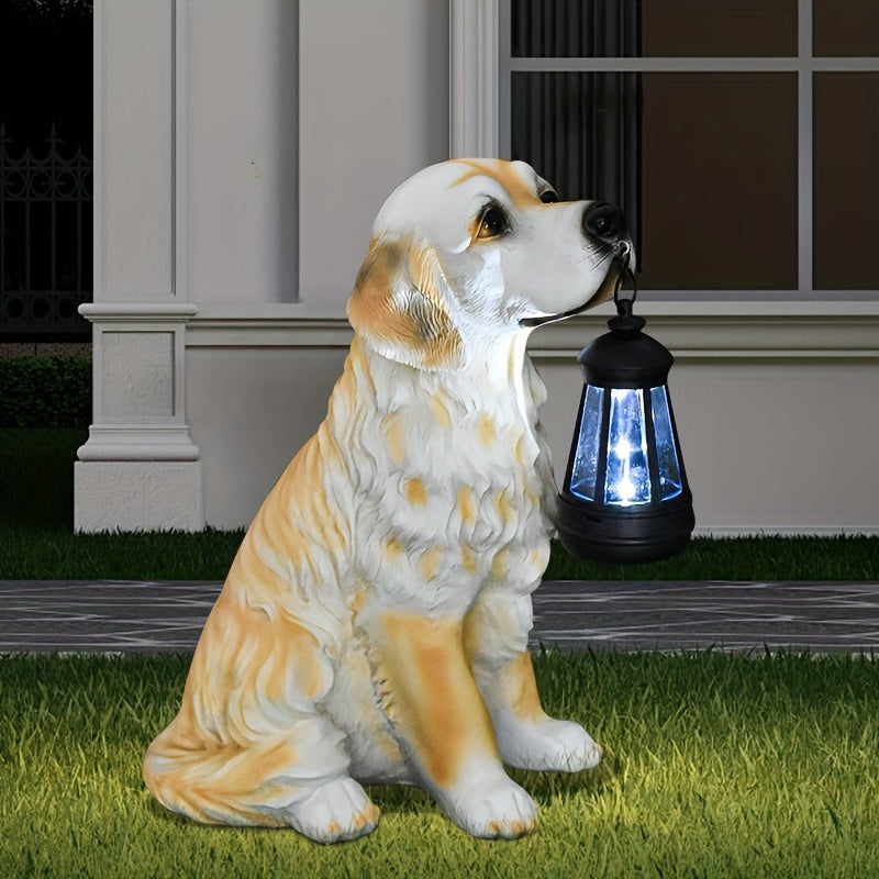 1pc Estatua de Perro Solar para Jardín - Decoración Exterior con Luces Solares, Escultura de Resina Adorable para Patio o Terraza, Regalo Festivo que Añade Ambiente a tu Huerto