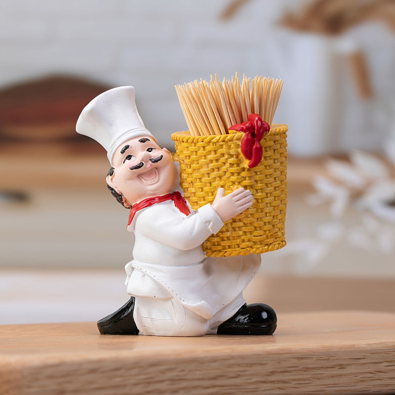 Chef de resina con soporte para palillos en cesta de bambú, decoración novedosa para fiestas, no necesita electricidad, accesorio para encimeras de cocina