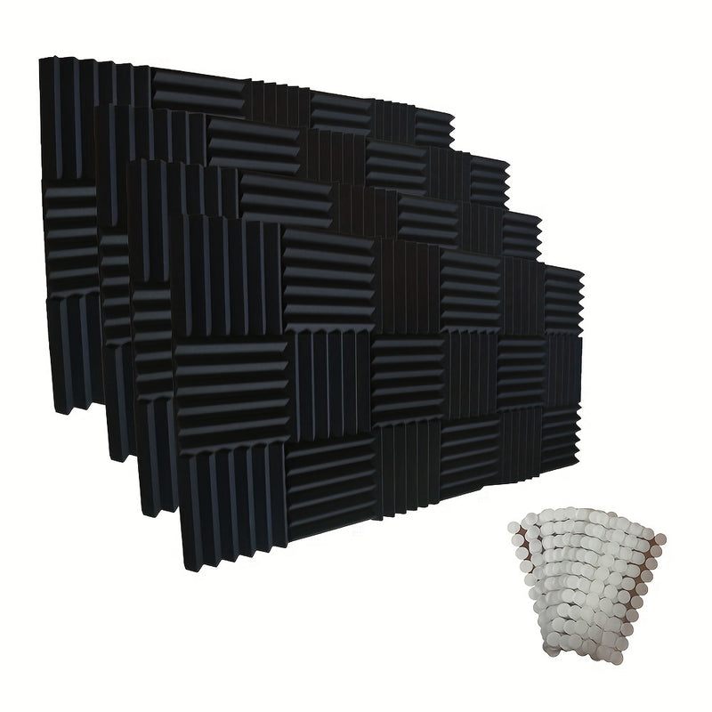 52 piezas de paneles de espuma acústica negra SMOLL, 12"x12"x1" cuña, insonorización para estudio, piano, sala de música, KTV, reducción de eco, absorción de ondas sonoras de frecuencia media-alta, cinta adhesiva nano incluida.