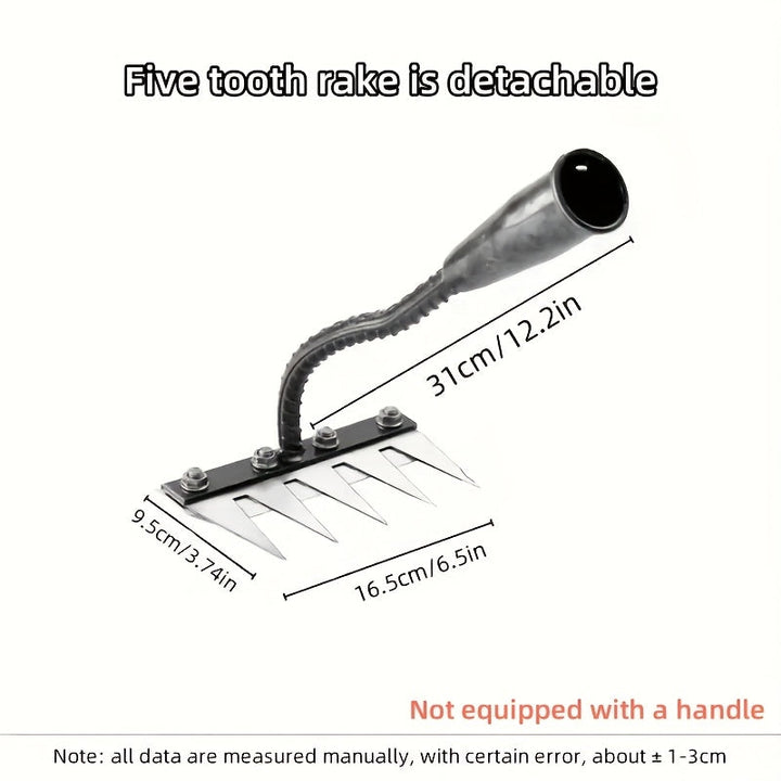 Rastrillo de Acero al Carbono Resistente - Eliminador Eficiente de Malezas y Cultivador de Suelo con Puntas Afiladas, Herramienta Manual para Jardín, Césped y Granja - Sin Necesidad de Electricidad, Fácil de Limpiar, Cabeza Desmontable, Construcción Dura