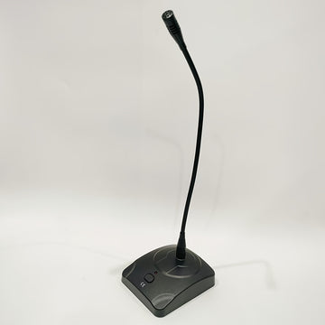 Micrófono de escritorio dinámico con cuello de cisne, construcción metálica, negro, conector de 6,35 mm, alimentado por batería (batería no incluida), voltaje de funcionamiento ≤36 V, para amplificador/altavoz/ordenador
