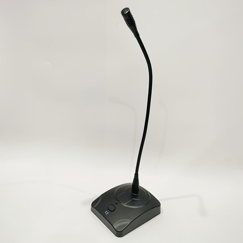Micrófono de escritorio dinámico con cuello de cisne, construcción metálica, negro, conector de 6,35 mm, alimentado por batería (batería no incluida), voltaje de funcionamiento ≤36 V, para amplificador/altavoz/ordenador