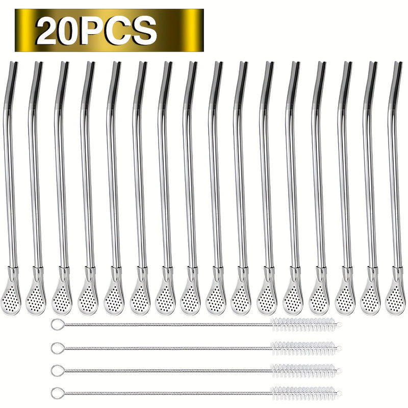 10/20 piezas, juego de cucharas de paja de acero inoxidable - Filtro desmontable para té de frutas y bebidas mezcladas, acabado pulido, ideal para uso en casa y hoteles, elección perfecta para Navidad, regalo de Acción de Gracias