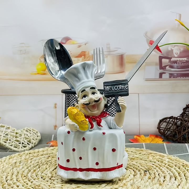 Soporte para Toalla de Acero Inoxidable con Diseño de Chef de Dibujos Animados (1 pieza) - Decoración de Cocina en Metal Pulido con Letrero de Bienvenida, Sombrero y Bigote de Lunares Rojos para Hogar, Restaurantes, Cafeterías
