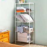 1 estante metálico ajustable de 4-5 niveles - Acero al carbono resistente, blanco con tubos dorados, diámetro de 12-16mm, organizador de almacenamiento montado en el suelo para hogar, oficina o garaje, capacidad de 10-15kg, no requiere batería, ensamblad