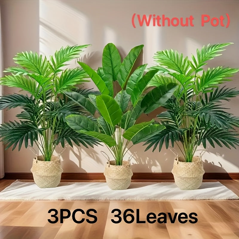 3 Árboles de Planta Simulados Verdes Combinables - Resistente a los Rayos UV, 36 Hojas por Juego para Decoración del Hogar y Oficina, Escenas de Compromiso y Boda, Sin Contenedor