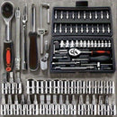 Juego de herramientas de reparación automotriz profesional, con llave de ratchet, cabeza de enchufe y destornillador, adecuado para reparación de automóviles, bicicletas y motocicletas, y juego de herramientas de jardinería negra para el hogar con caja d