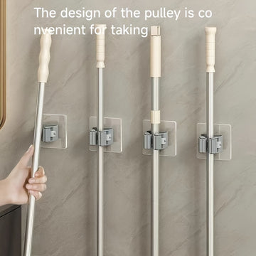 4 piezas Ganchos de plástico para utensilios, Soporte para trapeadores y escobas montado en la pared, Fuerte adhesión sin taladro para baño y cocina