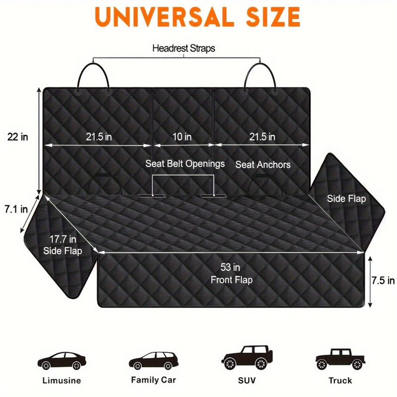 Funda para asiento de auto para perros, impermeable y acolchada de lujo, protectora de asientos traseros largos, antideslizante, compatible con la mayoría de autos, camionetas y SUV con apoyabrazos central