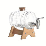 1pieza Barril de Vidrio Transparente de 33.81oz de Capacidad con Grifo - Base de ABS y Corcho - Ideal para Servir Bebidas en Fiestas y Reuniones, Contenedor de Bebidas para Fiestas | Barril Decorativo | Construcción Duradera, Accesorios de Bar