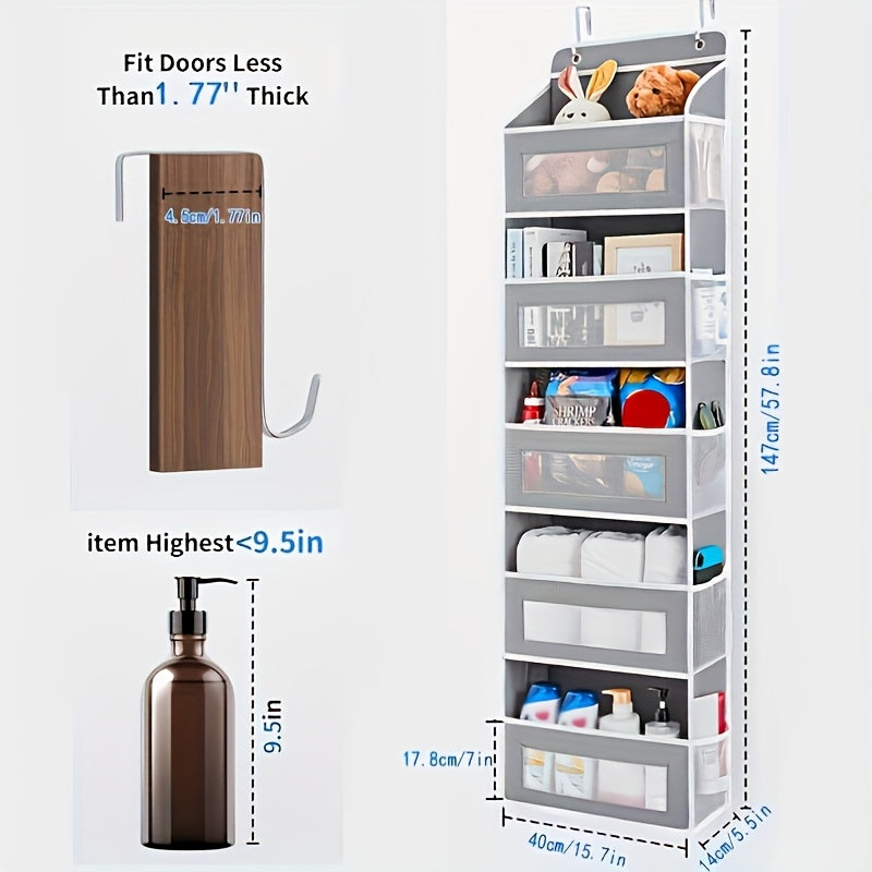 Organizador de almacenamiento colgante sobre la puerta con 4 bolsillos grandes - Unidad de estantería de tela elegante para dormitorio, baño, despensa y organización del hogar, almacenamiento de puerta, estanterías colgantes