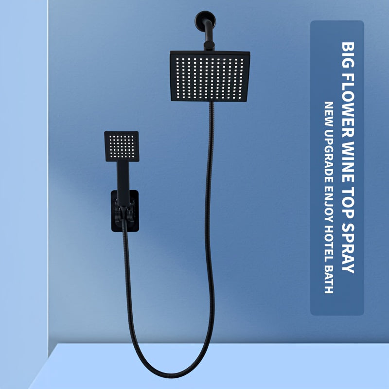 [Ducha de Lluvia Cuadrada de Alta] Set de Ducha de Lluvia Cuadrada de Alta Gama - 1 Set de Ducha de Mano y Cabezal de Ducha Fijo con Manguera Extra Larga, Soporte de Ducha, Divertidor de 3 Vías - Accesorios de Ducha de Lujo para Baño