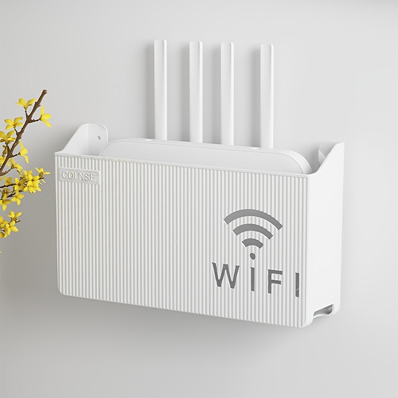 Soporte para Router Inalámbrico de Fácil Instalación - Caja de Almacenamiento de Montaje en Pared sin Taladro, Acabado Pulido, Organizador Multiusos para Hogar y Oficina, Ganchos de Utilidad