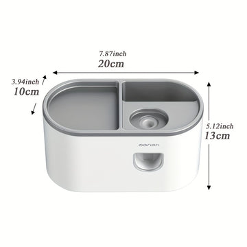 Un conjunto de soportes para cepillos de dientes con 4 ranuras para cepillos de dientes y un dispensador automático de cepillos de dientes con una taza magnética, un contenedor multifuncional para cepillos de dientes y un conjunto de accesorios para baño.