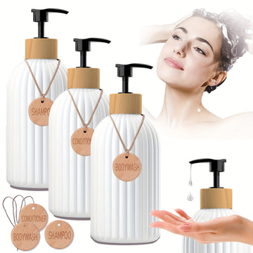 3 Piezas, Dispensadores De Jabón De 16.91 Oz Con Etiqueta, Dispensador De Loción, Dispensadores De Jabón De Ducha Vacíos Con Bomba, Para Champú, Gel De Baño, Acondicionador, Artículos De Baño, Organizadores De Baño