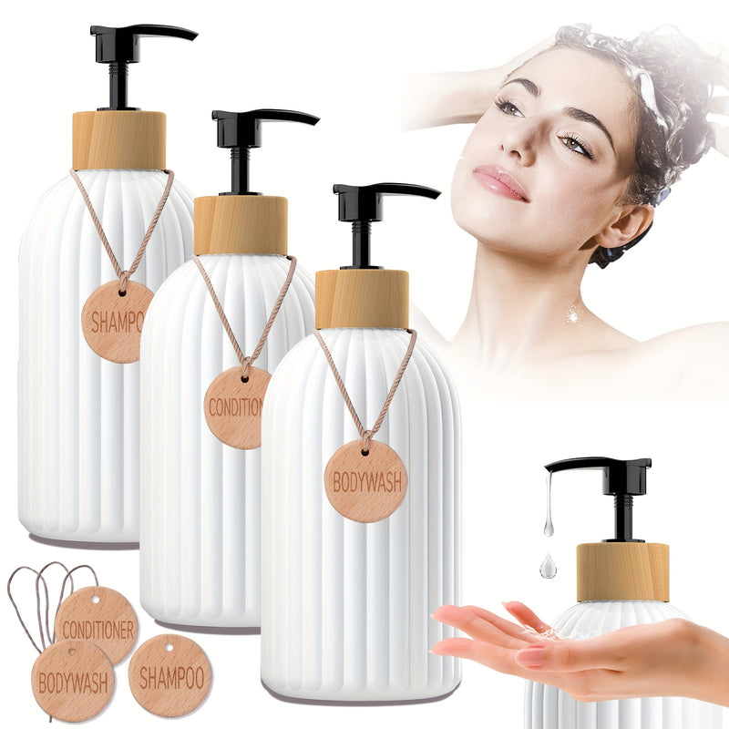 3 Piezas, Dispensadores De Jabón De 16.91 Oz Con Etiqueta, Dispensador De Loción, Dispensadores De Jabón De Ducha Vacíos Con Bomba, Para Champú, Gel De Baño, Acondicionador, Artículos De Baño, Organizadores De Baño