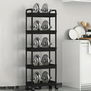 Un versátil carrito de almacenamiento de cinco niveles en blanco/negro, adecuado para organizar baños, refrigerios de cocina, almacenamiento de dormitorios y organización de juguetes, fácilmente movible y portátil.