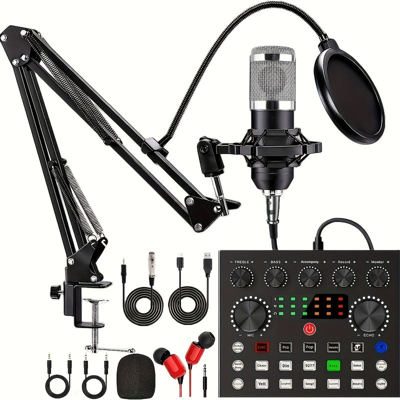 Conjunto de equipo para podcast, interfaz de audio V8s con tarjeta de sonido todo en uno y micrófono de condensador BM800, micrófono para podcast, perfecto para grabar, transmitir, hacer streaming en vivo. Eid Al-Adha Mubarak