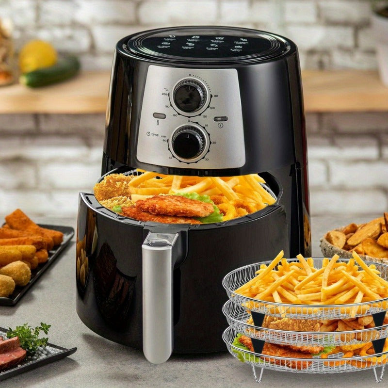 Juego de 3 Cestas para Freidora de Aire de Acero Inoxidable, Grado Alimenticio, Fácil de Limpiar y Apilable - Ideal para Hornear, Deshidratar y Cocinar una Variedad de Alimentos Incluyendo Nuggets de Pollo y Papas Fritas, Accesorios para Freidora de Aire