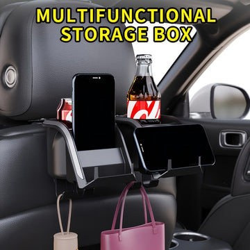 Caixa de almacenamiento trasera para asiento del coche con portavasos - caja de almacenamiento con ganchos multifuncionales, colección completa para bebidas/deslizadores/paños adecuada para la mayoría de modelos de automóviles