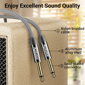 Cable de instrumento de 6,35 mm, de lujo plateado, con enchufe de canal único de 6,35 mm y línea TS de 1/4", no equilibrado, cable de salto de guitarra/instrumento, macho a macho, con carcasa de aleación de zinc y banda trenzada de nailon, adecuado para