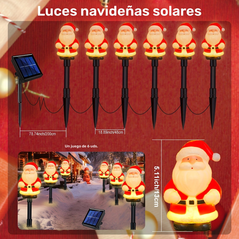 Decoración Navideña Eléctrica Solar para el Jardín, 1 Juego de 6 Luces Solares de Papá Noel, Año Nuevo, Acción de Gracias, Luces de Estaca para Jardín, Decoración Navideña para el Césped y Camino, Fiesta de Navidad y Camping
