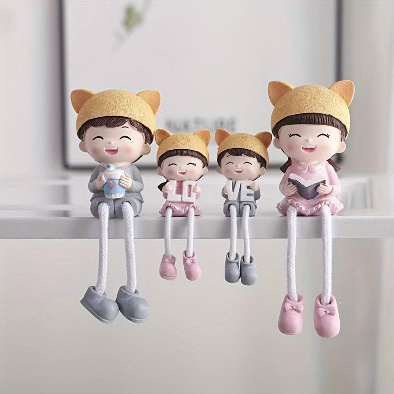Encantadora Figura de Familia de Dibujos Animados - Muñecos Colgantes de Resina para Decoración del Hogar y Coche, Regalo Perfecto para Inauguración de Casa