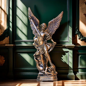 1pc Estatua de San Miguel Arcángel, Figura de San Miguel Arcángel de Resina Bronce de 31.75cm, Decoración de Temática Religiosa para Uso Interior y Exterior, No Requiere Electricidad, Decoración de Ángel