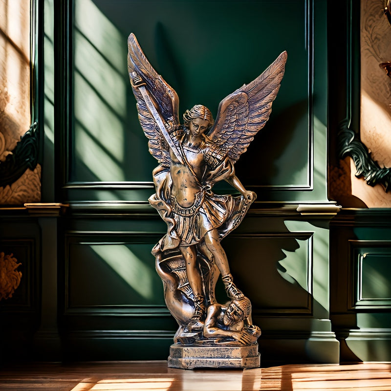 1pc Estatua de San Miguel Arcángel, Figura de San Miguel Arcángel de Resina Bronce de 31.75cm, Decoración de Temática Religiosa para Uso Interior y Exterior, No Requiere Electricidad, Decoración de Ángel