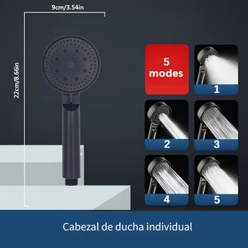 1 unidad de cabezal de ducha de alta presión con 5 modos, 5 velocidades ajustables y 5 patrones de rociado - Cabezal único montado en pared para decoración de baño, material ABS duradero para una experiencia de ducha moderna, flujo de agua ajustable, pre