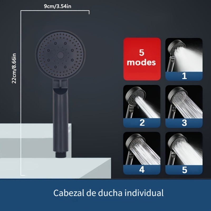 1 unidad de cabezal de ducha de alta presión con 5 modos, 5 velocidades ajustables y 5 patrones de rociado - Cabezal único montado en pared para decoración de baño, material ABS duradero para una experiencia de ducha moderna, flujo de agua ajustable, pre