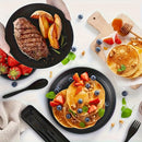 1 Juego de alta calidad de platos, tazas y vasos de paja negra - Incluye platos, tazones y tazas con diseño elegante de costuras - Perfecto para cumpleaños, fiestas y uso diario - Material de polipropileno seguro para alimentos, juego de platos diarios |