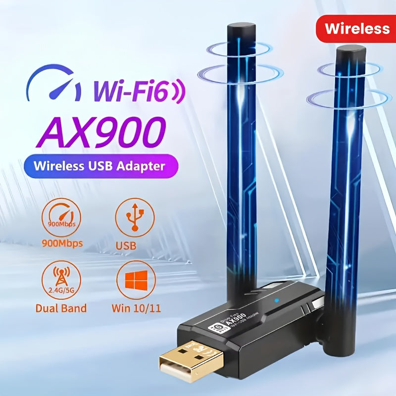 Adaptador de Tarjeta WiFi 6 de 900Mbps, Adaptador de Red USB AX900 WiFi 6, Doble Banda 2.4G y 5G, Adaptador sin varillas 802.11ax 900Mbps Compatible con Portátiles y PCs de Escritorio para Windows 7/8/10/11