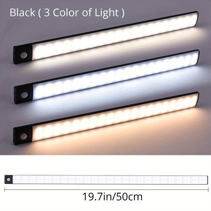 1pc KATHYLIGHT LED Sensor de movimiento Luz de gabinete, Aplique de tira de metal cepillado con control de voz, Inalámbrico magnético USB recargable, Apagado automático, Accesorio desmontable, Pantalla de plástico, para armario, armario, cocina, escalera