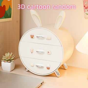 Caja de Almacenamiento de Papelería para Escritorio con Pasador de Conejito, Estilo de Cajón Multinivel, Caja de Almacenamiento de Cosméticos para Dormitorio Lindo