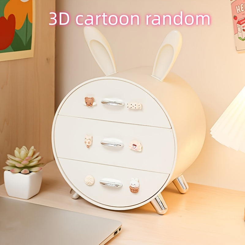 Caja de Almacenamiento de Papelería para Escritorio con Pasador de Conejito, Estilo de Cajón Multinivel, Caja de Almacenamiento de Cosméticos para Dormitorio Lindo