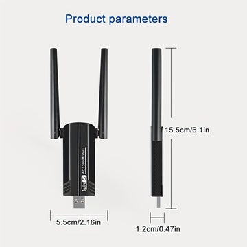 Tarjeta de Red Inalámbrica USB, Banda Doble 1300Mbps 2.4GHz/400Mbps y 5.8GHz/867Mbps, Antena Dual Alta Ganancia 5dBi, 802.11AC USB 3.0