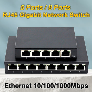 Conmutador de Red Gigabit 10/100/1000Mbps, 8 Puertos/5 Puertos, Carcasa Metálica, Alimentación USB para Escritorio, Adaptador Ethernet RJ45 Plug-and-Play con Cambio Automático MDI/MDIX Rápido, Ideal para Hogar/Dormitorio y Oficina - Múltiples Opciones de