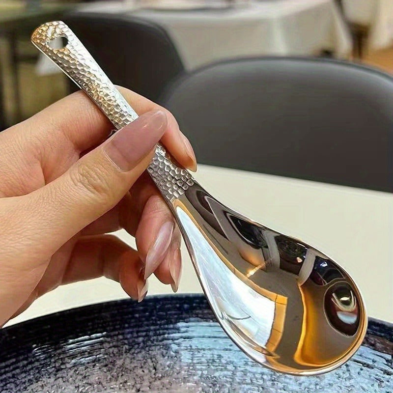 Juego de 10 cucharas de acero inoxidable de lujo - Cuchara profunda, gran capacidad, superficie plateada pulida al espejo, perfecta para sopas y arroz, utensilios de cocina, seguro para contacto con alimentos, tamaño universal, no requiere carga.