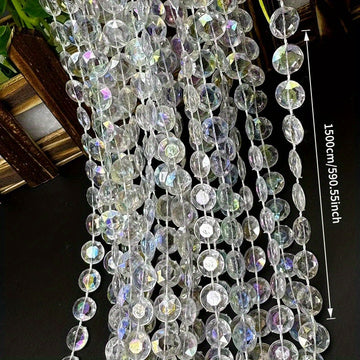 1 guirnalda de cuentas brillantes de 15.0 metros para decoración de bodas, adornos colgantes con temática de gemas acrílicas para el hogar y fiestas, sin necesidad de electricidad ni plumas