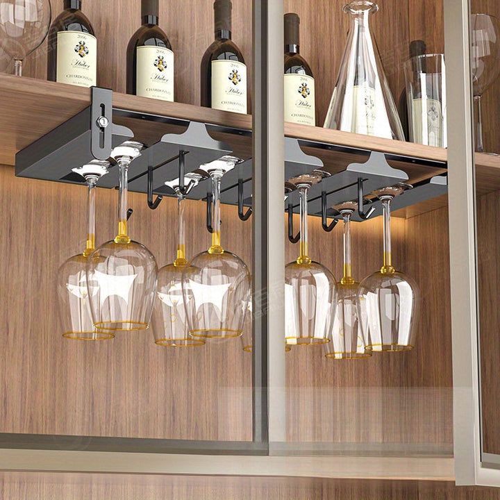 Soporte para copas de vino de acero inoxidable, colgado al revés, no se requiere taladrar, estante de almacenamiento para copas de vino para uso doméstico, accesorios de vino.