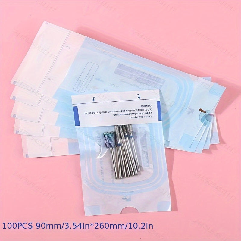 100 bolsas desechables para herramientas de uñas, bolsas de limpieza para herramientas dentales, bolsas de almacenamiento en papel PE con indicadores autoadhesivos y funcionales para desinfección