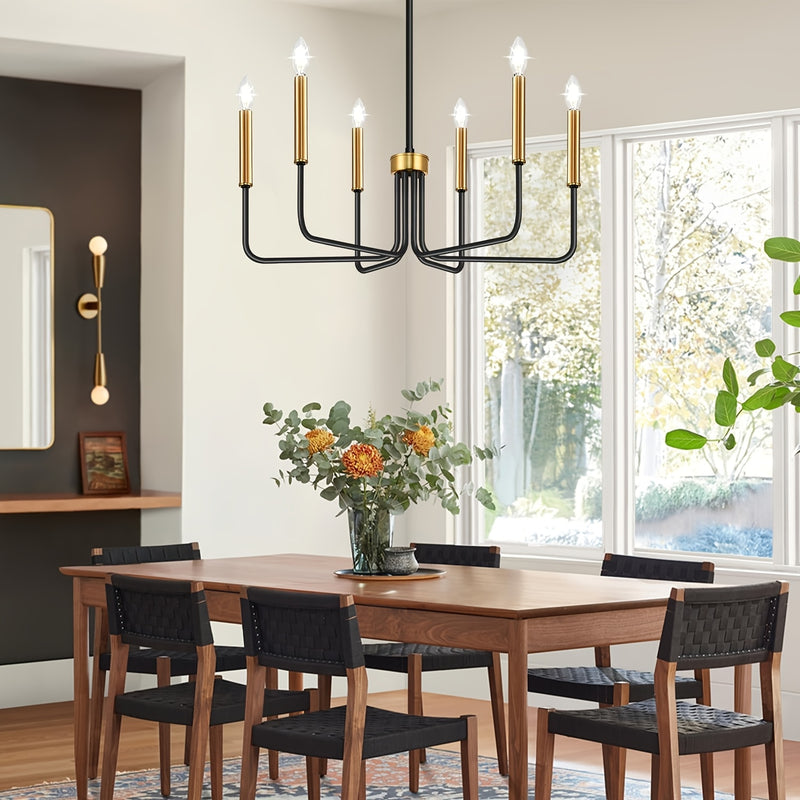 6 Luces Lámpara de Techo Estilo Rústico, y Dorado, Iluminación para Comedor, Accesorios Colgantes Modernos e Industriales para Dormitorio, Entrada, Sala y Recibidor, Base E14 (Bombillas No Incluidas)