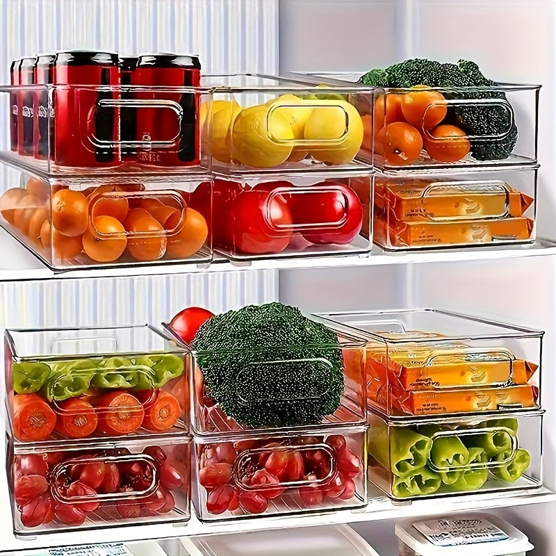 Contenedores de Almacenamiento de Plástico Transparente con Asas - Organizadores Herméticos Apilables para Congelador y Nevera, Frutas, Verduras, Huevos y Granos Secos - Ahorra Espacio en la Cocina